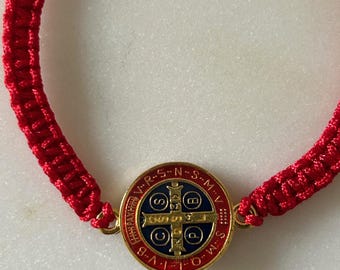 St. Benedict Red Bracelet for men or women (Red and blue non-tarnish medal)