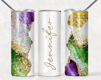 Mardi Gras Slim Skinny Tumbler 20 oz Personalized Mardi Gras Ball - New Orleans Bachelorette Party - NOLA
