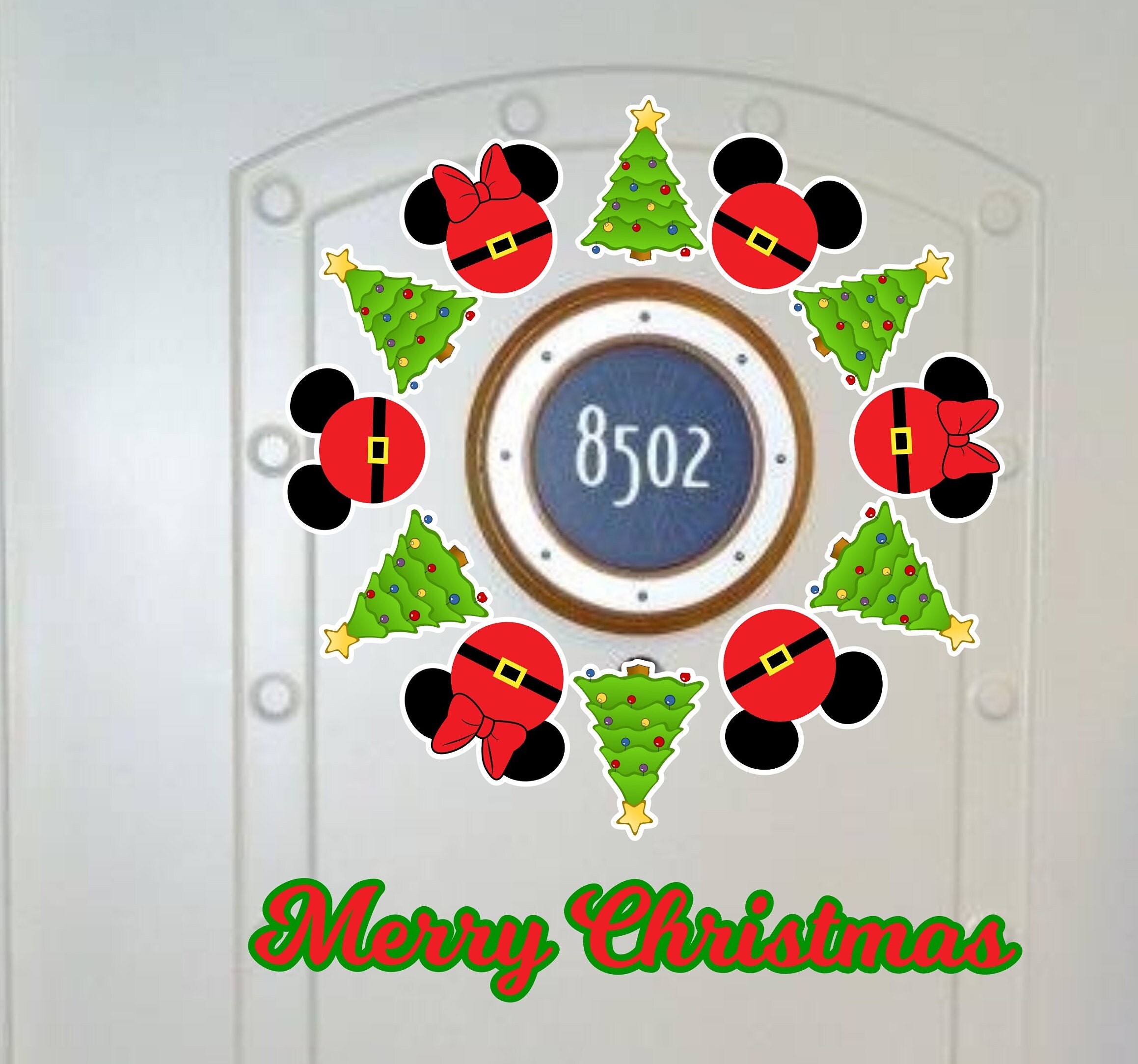 Merry Christmas Wreath Inspired Cruise Door Magnets