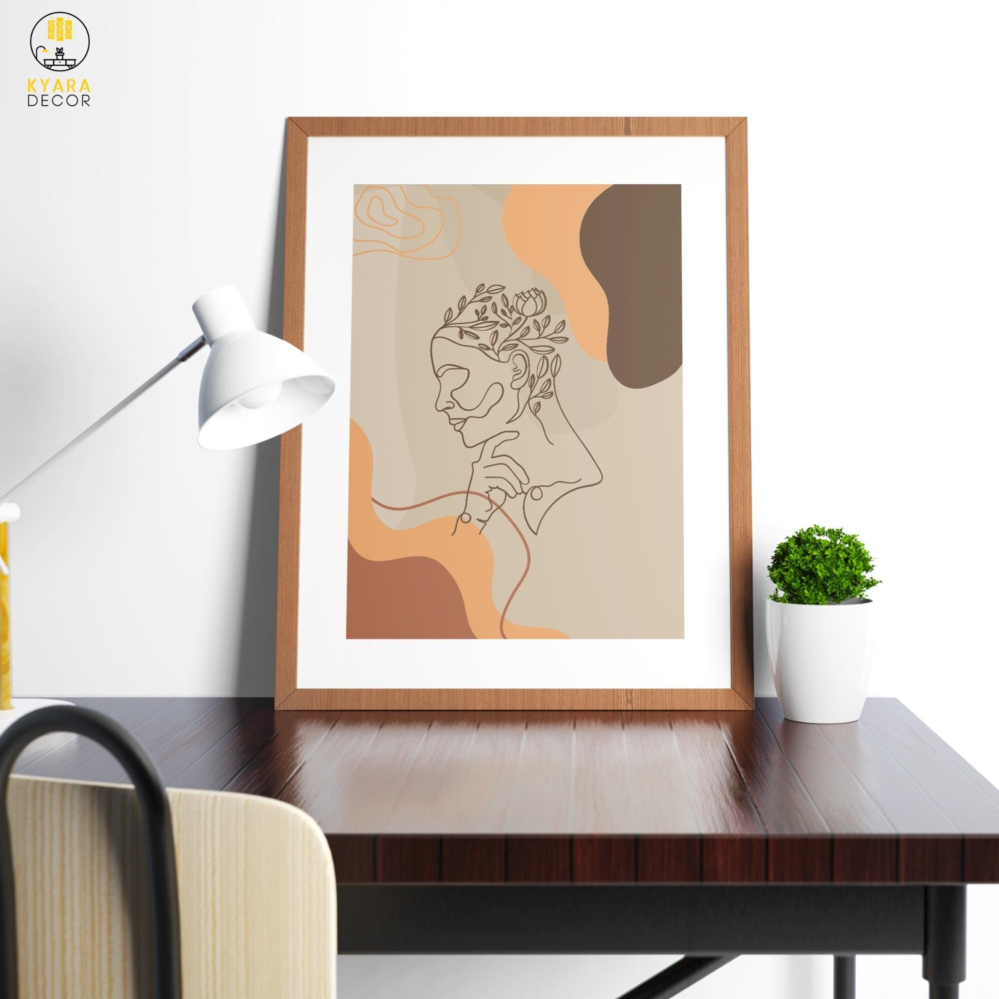 Floral Neutral Minimalist Woman Face Line Beige Boho Style Art - Etsy