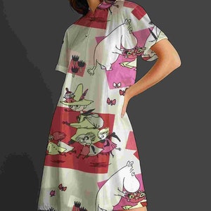 Moomin, Little My, Snorkmaiden, Snufkin, cotton fabric, the Moomins are busy.