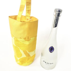 Marimekko, yellow, Unikko, vintage bag, designed to carry a bottle water, wine or champagne.