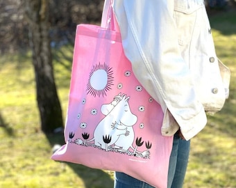 Sacola de compras rosa de algodão dos Moomins