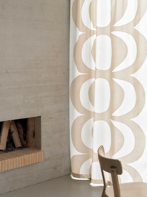【マリメッコ　kaivo カーテン　145×250cm】 Retro, Marimekko, Kaivo Curtain 145x250 Cm Beige /white - Etsy Sweden