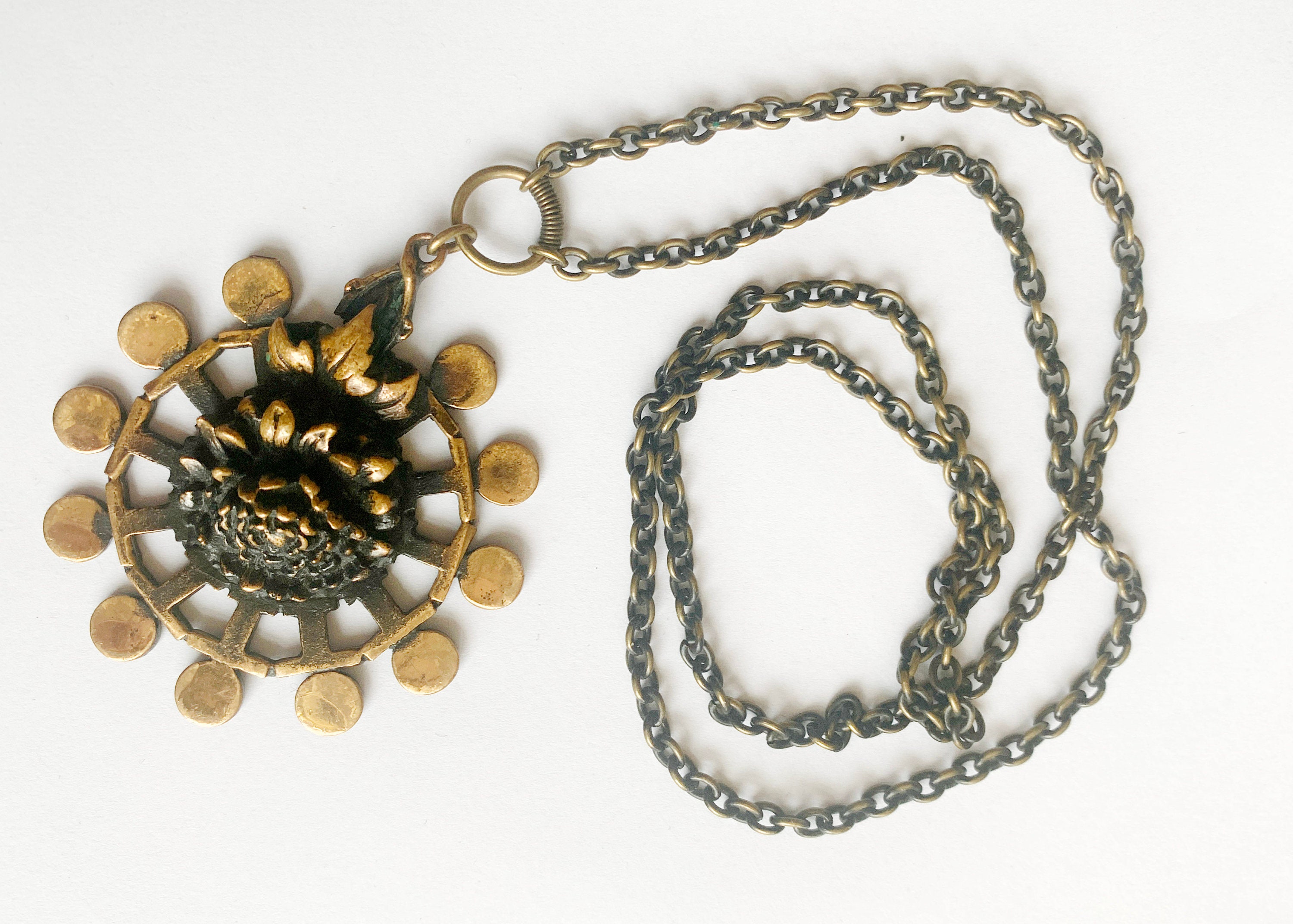 Collier Pendentif Vintage Pentti Sarpaneva - Design Finlandais Kaarna En Bronze - Années 70