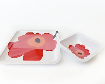 Marimekko Unikko Tray and Bowl Set: Red Floral Melamine