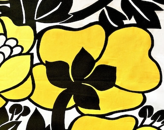 Retro 70s Floral Fabric: Annukka Yellow Cotton, Finland, metsovaara