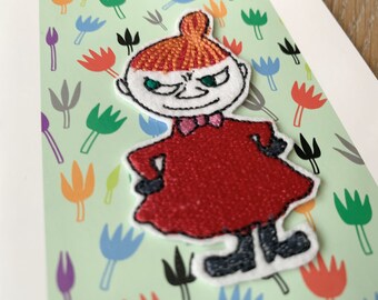 Moomin folded GREETING CARD,  Little My with sew on patch