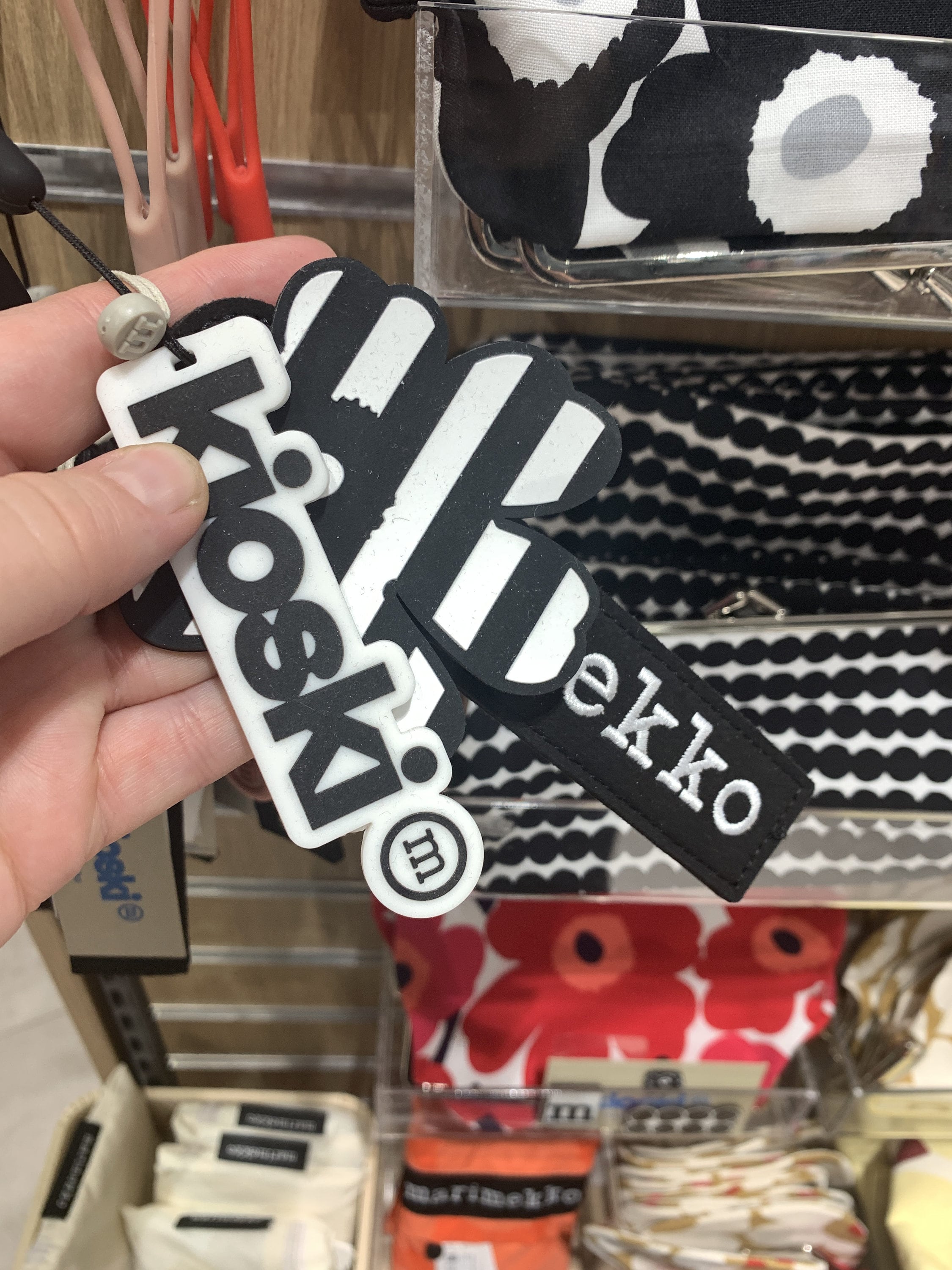 Marimekko Keychain, Black and White , Stripes, 