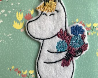 Moomin postcard GREETING CARD  Snorkmaiden with flowers, sew on patch