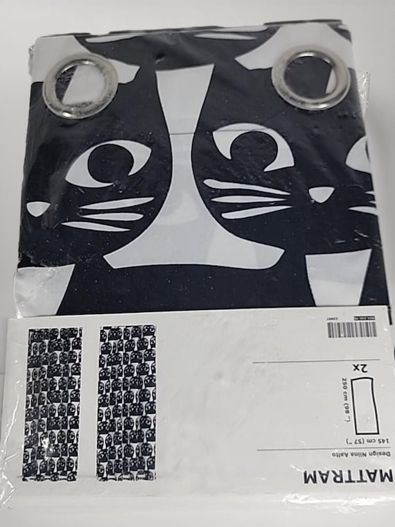 IKEA MATTRAM カーテン 猫 Ikea Black Cat Pattern Curtains, Pair, Black and White