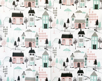 city fabric, design wonderland, houses cotton fabric