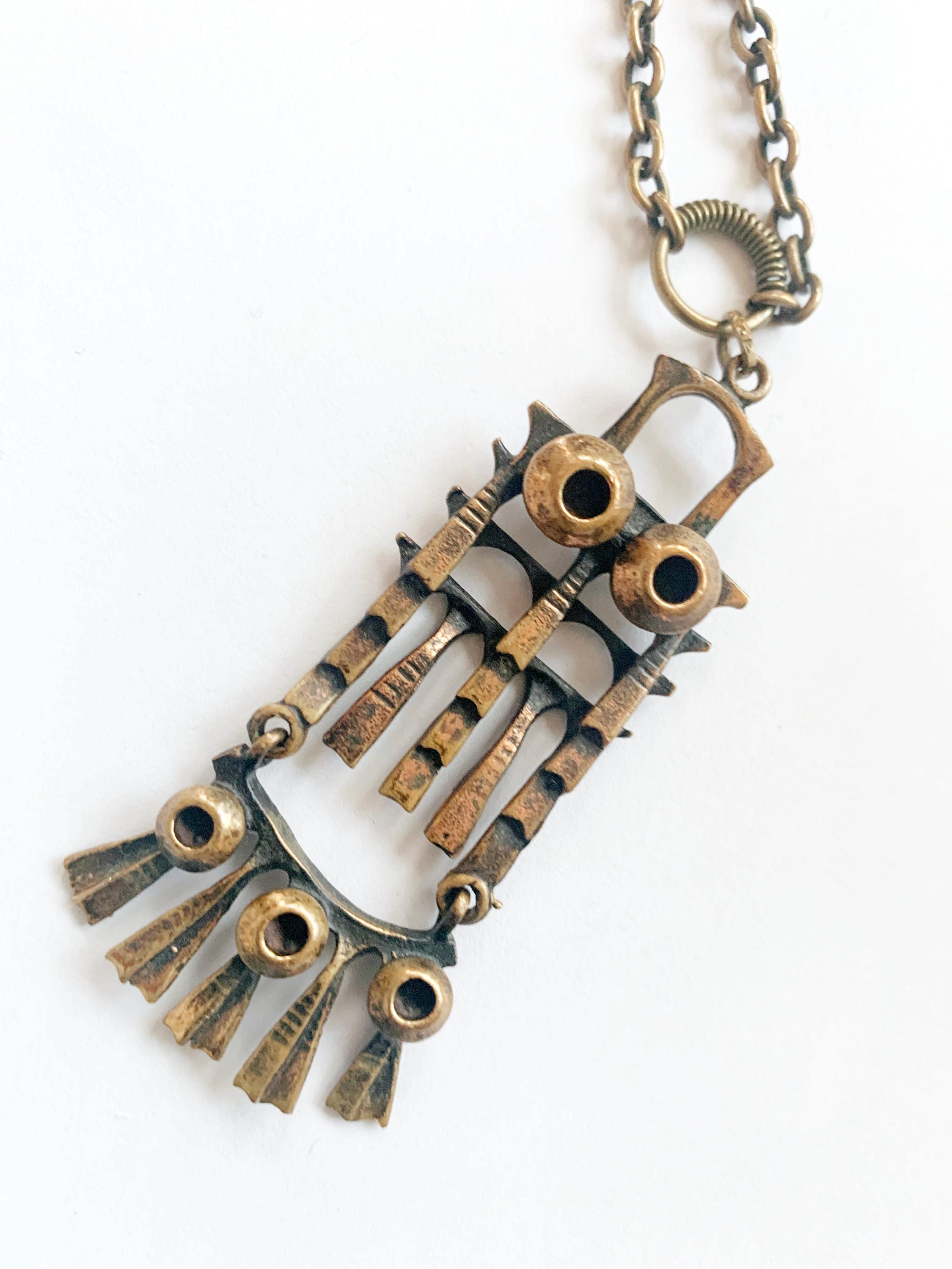 Pentti Sarpaneva ペンダント／銅／フィンランド／北欧ヴィンテージ Vintage, Kinetic Bronze 'owl' Necklace, by Pentti Sarpaneva From