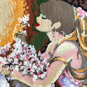 Handmade, big size, Embroidery, Needlepoint Canvas, Cross Stitch Tapestry Gobelin - Lady with Flowers