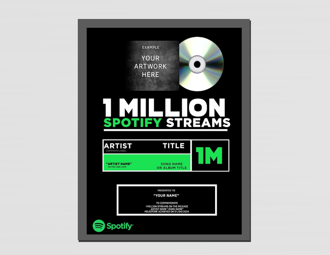 SPOTIFY AWARD, Custom Vinyl Record, Record Award, Vinyl Record Plaque