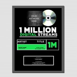 MUSIC STREAMING AWARD, Custom Vinyl Record, Award, Vinyl Record Plaque, Streaming Success Award For Musicians & Podcasts Any # Of Streams #1