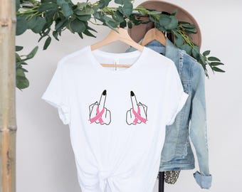 Middle Finger Breast Cancer Awareness Tee: Unisex Bella Canvas Shirt