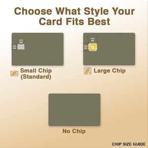 Puede incluir: Una gu&iacute;a de tama&ntilde;os de chip con tres ilustraciones de tarjetas. Las tarjetas superiores muestran un chip peque&ntilde;o (11,2 mm x 8,5 mm) y un chip grande (13,4 mm x 12,2 mm). La tarjeta inferior no muestra ning&uacute;n chip. El texto dice "Elige qu&eacute; estilo se adapta mejor a tu tarjeta."