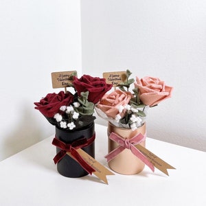 Valentine's Day Felt Dried Flower Rose Bouquet in Red or Pink Gift, Present, Home Decor image 1