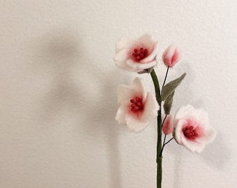 Small Handmade Cherry Blossoms Sakura Felt Flower Stems - Gift, Present, Home Decor