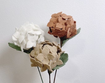 Small Handmade Hydrangea Felt Flower Stems - Gift, Present, Home Decor