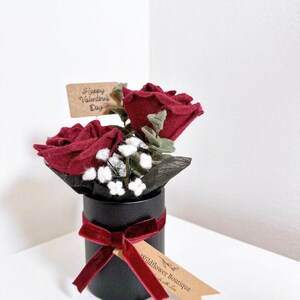 Valentine's Day Felt Dried Flower Rose Bouquet in Red or Pink Gift, Present, Home Decor image 2
