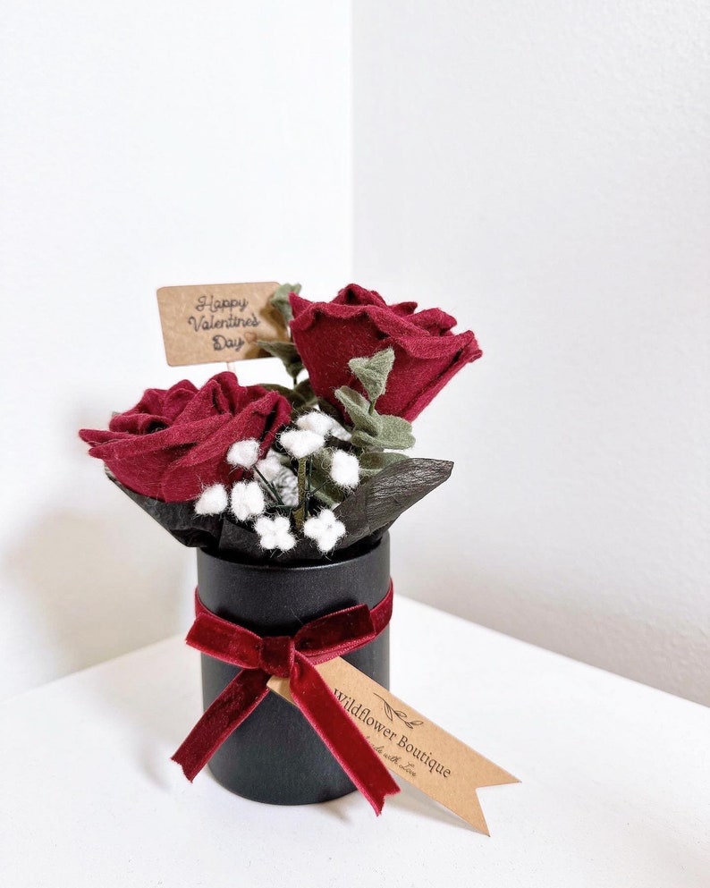 Valentine's Day Felt Dried Flower Rose Bouquet in Red or Pink Gift, Present, Home Decor image 2