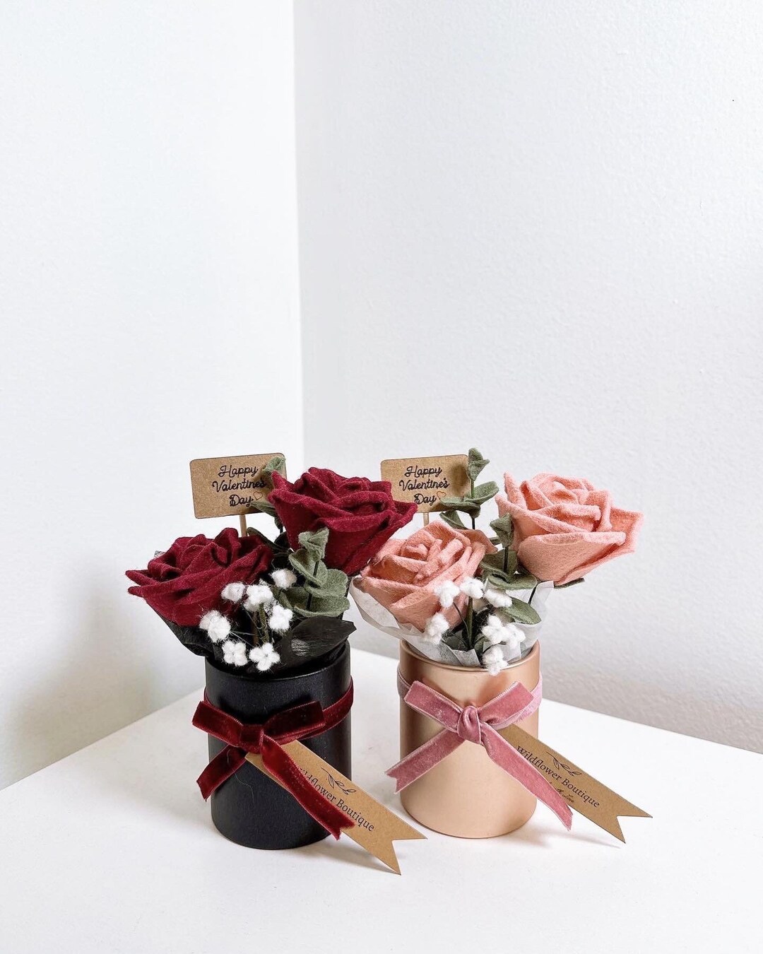 Valentine's Day Felt Dried Flower Rose Bouquet in Red or Pink Gift