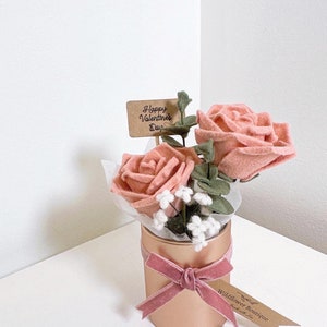 Valentine's Day Felt Dried Flower Rose Bouquet in Red or Pink Gift, Present, Home Decor image 3