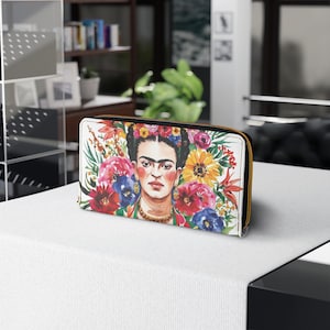 Frida Kahlo Zipper Wallet - Floral Print, Card Holder, Coin Purse, Mexican Artist, Women's Accessory
