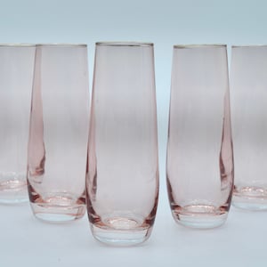 Set of 8 Vintage Gold Rimmed Rose Colored Champagne Glasses