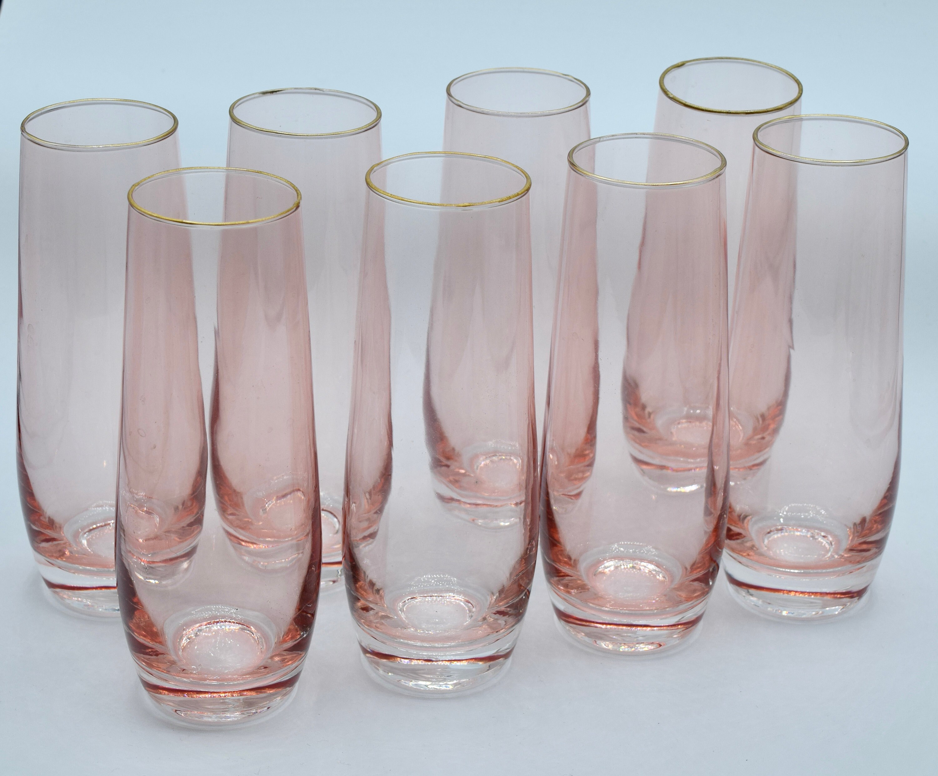 Set of 8 Vintage Gold Rimmed Rose Colored Champagne Glasses - Etsy