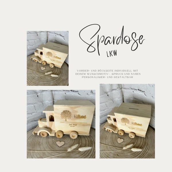 Tirelire camion en bois pour enfants et adultes | tirelire personnalisée | Tirelire camion | tirelire individuelle en bois