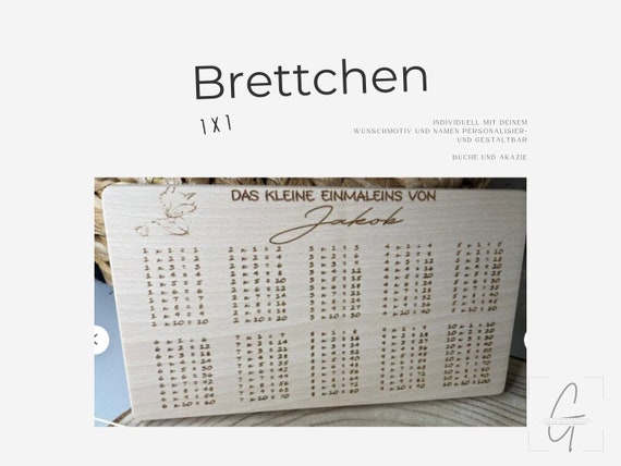 Frühstücksbrettchen zur Einschulung | KLEINES EINMALEINS | 1x1 | 1+1 | personalisiertes Holzbrett | 1. Klasse | Schulkind