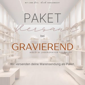 May include: An interior shot of a shop with shelves and tables displaying pottery. The image has text that reads "PAKET Versand bei GRAVIEREND" and "Wir versenden deine Warensendung als Paket."