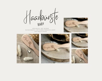 Babyhaarbürste - mit Lasergravur, personalisiertes Geschenk zur Taufe, Geburt - personalisierte Babybürste mit Namen