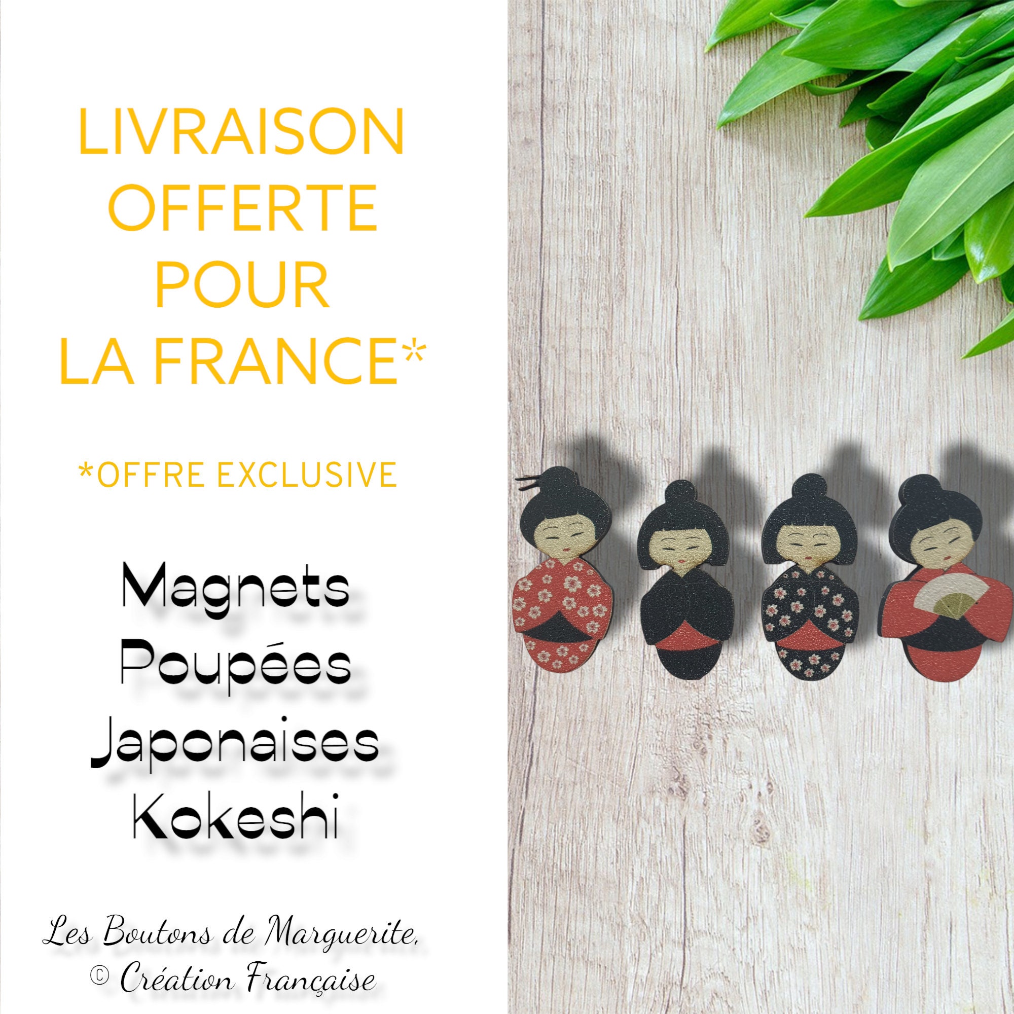 4 Magnets en Bois Femmes Japonaises Kimono Traditionnel Pour Collection ou Décoration de Bureau, Cui