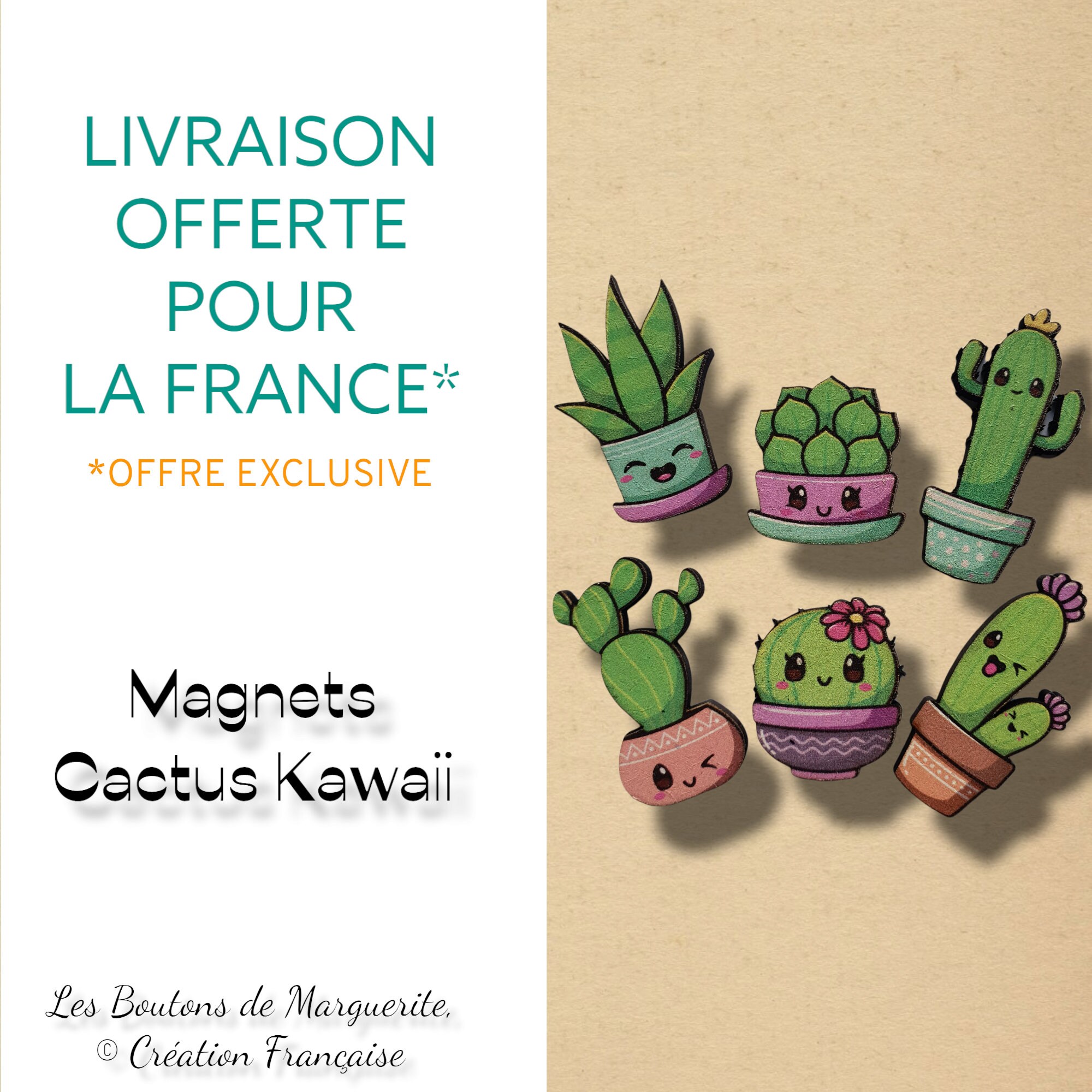 6 Magnets Cactus Kawaii en Bois , 6 Aimants Succulentes Pour La Décoration de Cuisine, Du Bureau ou 