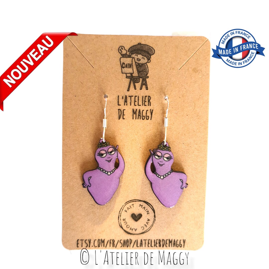 Idée de cadeau : Boucles d'oreilles Barbapapa Barbabelle - Etsy France