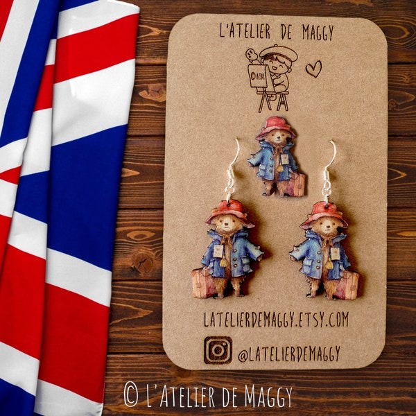 Paddington English Bear earrings + brooch set | Paddington Jewelry | Handmade gift | Gift idea for her
