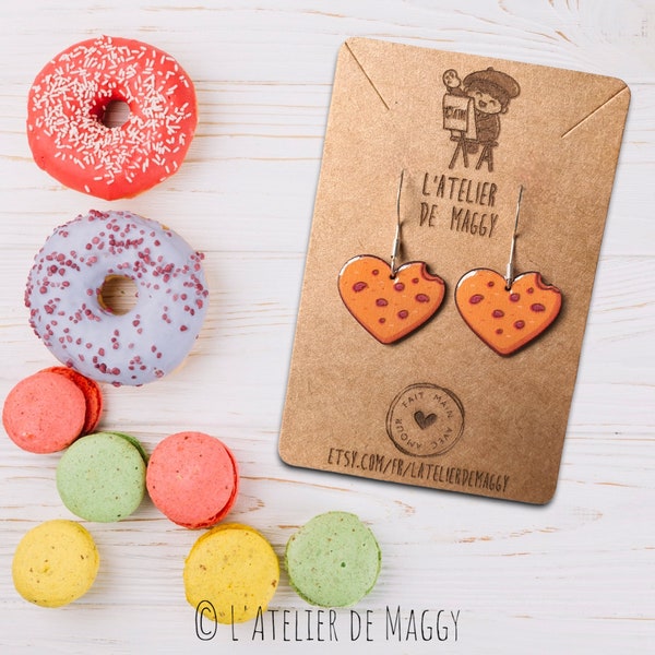 Idée de cadeau : Boucles d'oreilles pendantes Cookies | Boucles d'oreilles Cookies Gourmandes Forme Coeur | Cadeau Anniversaire  pour elle