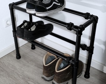 Black metal industrial shoe rack – 2 tiers, shoe storage made of 3/4-inch steel tubing for hallway, entryway & wardrobe