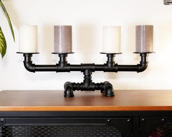 4-flame industrial candle holder made of black 3/4-inch steel tubing for pillar candles