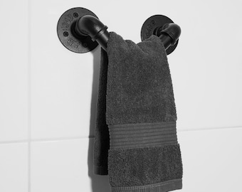 Double towel hook made of black steel tube – industrial towel holder & wall hook for bathroom and guest toilet