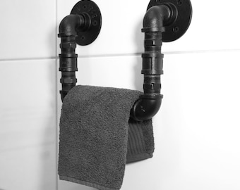 Black towel rack made of steel tubing, U-shaped towel holder for bathrooms and guest toilets