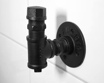 Industrial black metal towel hook | Steampunk wall hook for bathroom, kitchen & hallway | Coat hook | Clothes hook