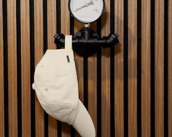 Industrial black wall hook with pressure gauge | Steampunk metal coat hook for bathroom, hallway & living room | Clothes hook