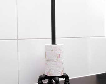 Black toilet paper stand, freestanding toilet paper holder for bathrooms and guest toilets