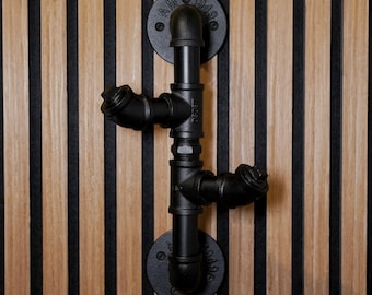 Industrial-style wall-mounted coat rack in black with 2 hooks | Steampunk metal wall hooks for hallway, bathroom & living room | Coat hooks