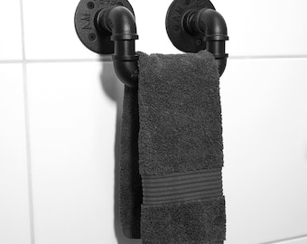 U-shaped towel rack made of black steel tubing – Industrial towel holder for bathroom & guest toilet, 10/20/30/50 cm